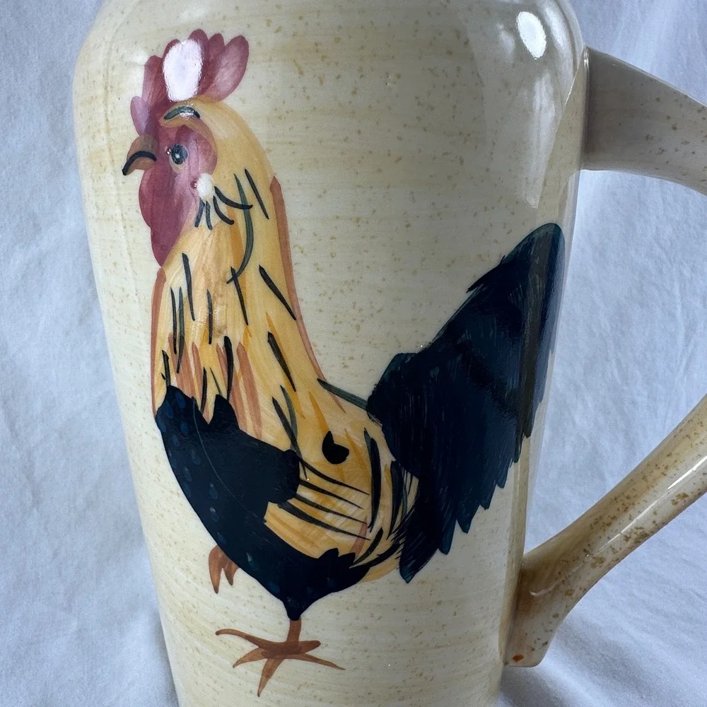Vintage 1999 Blue Sky Stoneware Rooster Pitcher 9